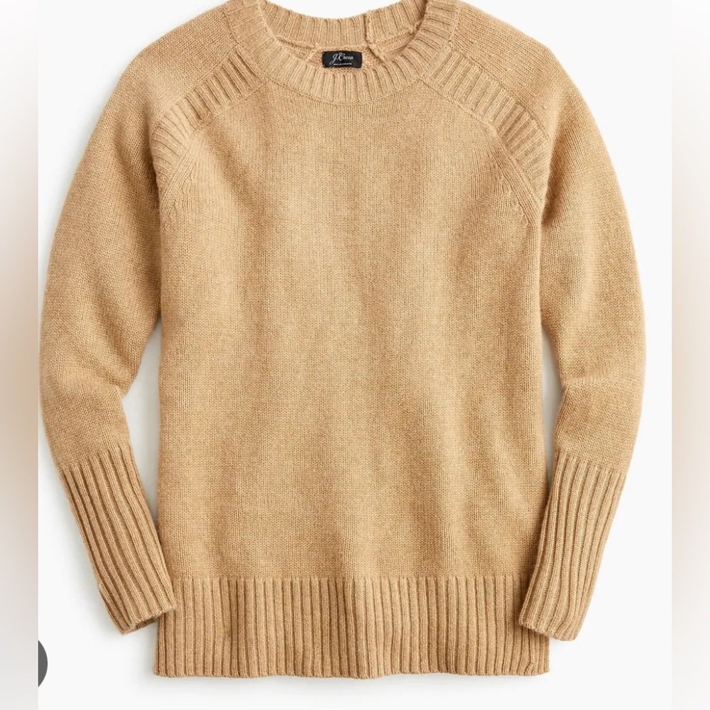 NEW J. Crew Crewneck Tunic Sweater in Everyday Cashmere, Camel, Sz XS - Picture 2 of 10